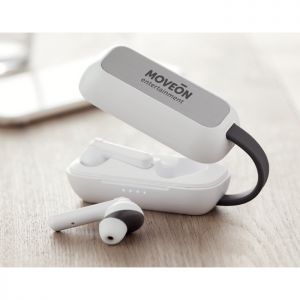 Set auriculares publicitarios con base de carga