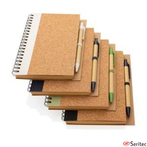 Cuaderno espiral de corcho con bolígrafo promocional