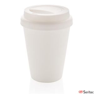 Taza serigrafiada de caf reutilizable de doble pared 300ml