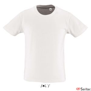 Camiseta BLANCA de manga corta de nio con cuello redondo personalizable