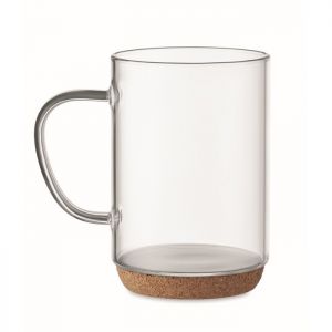 Taza de cristal co base de corcho personalizada