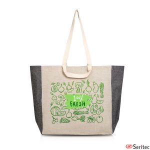 Bolsa algodn reciclado con fuelle a todo color personalizada