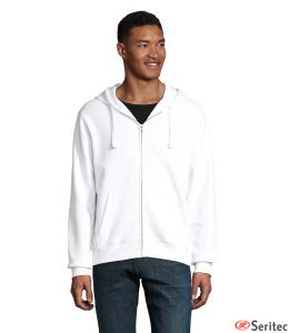 Sudadera deportiva blanca hombre con capucha y cremallera personalizada