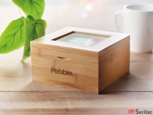 Caja de té de bambú con tapa de cristal publicitaria