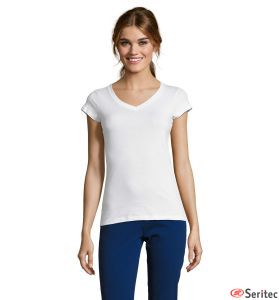 Camiseta BLANCA personalizable mujer cuello pico