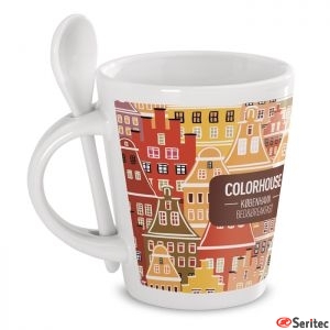 Taza con cuchara de cermica publicitaria