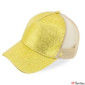 Gorra con glitter y rejilla publicitaria